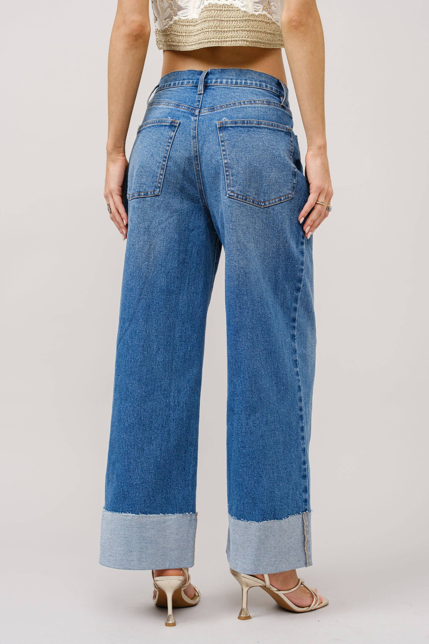 Wide Cuff Mid Rise Stretch Jeans