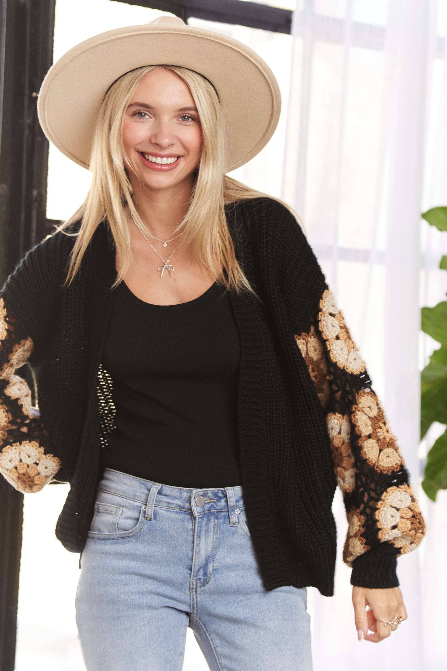 Crochet Puff Sleeve Cardigan