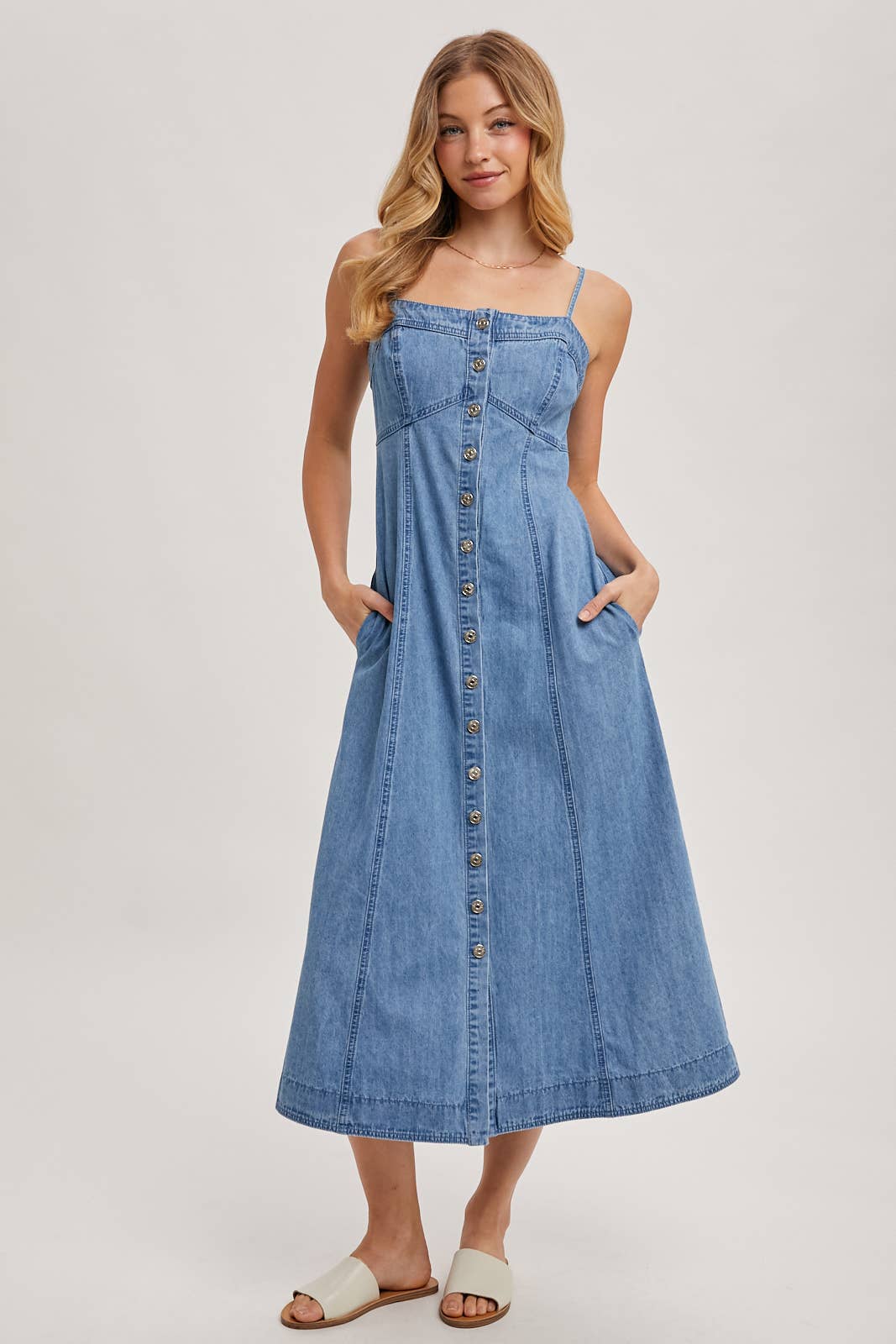 Button Down Sleeveless Denim Dress