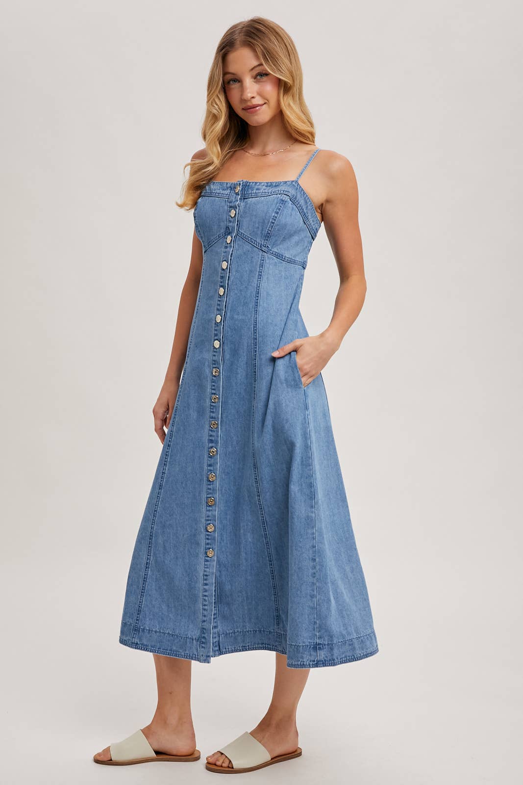 Button Down Sleeveless Denim Dress