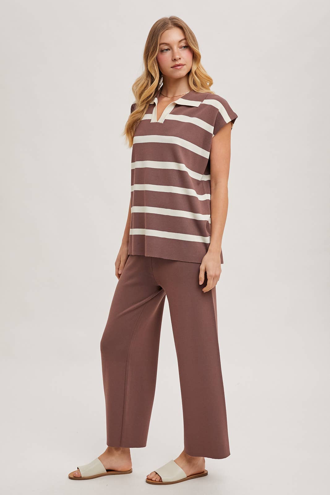 Striped Polo Knit Top