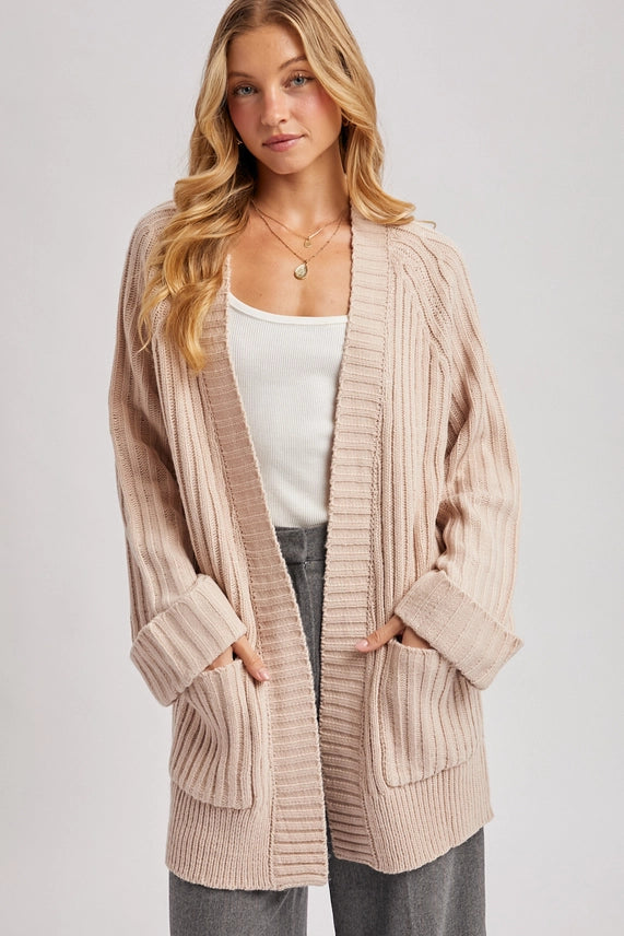 Cream Open Long Cardigan