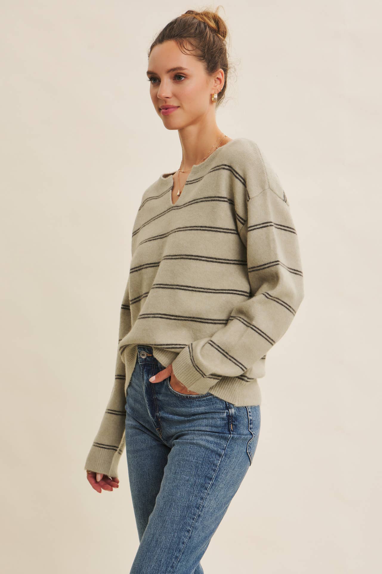 Stripe Oversized Sweater OLIVE