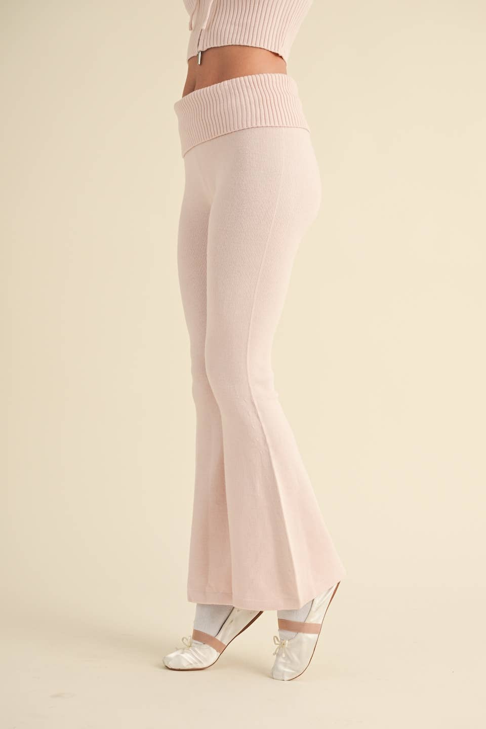 Fold Over Flare Knit Pants