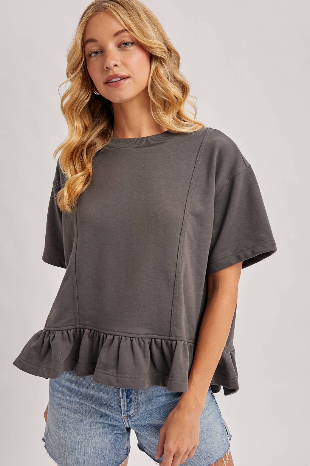 Ruffled Peplum Boxy Knit Tee