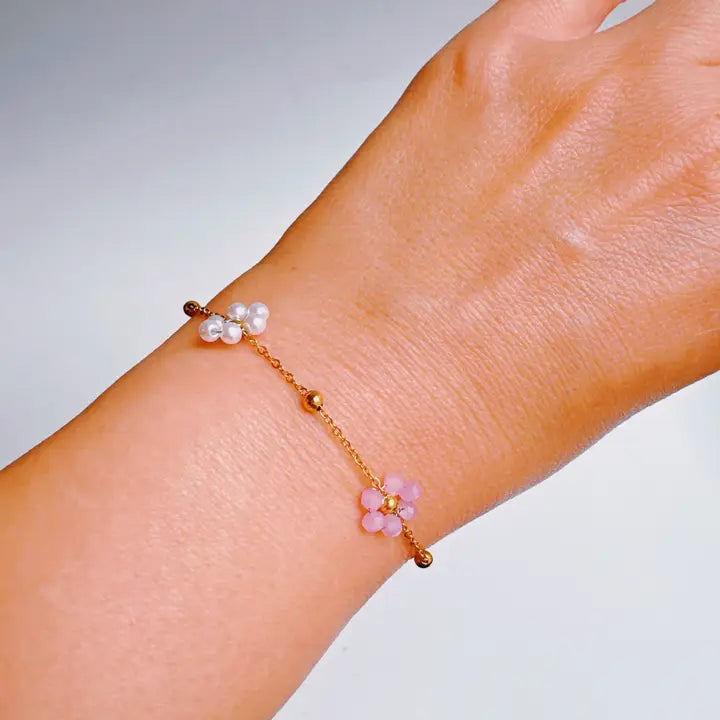 Pearl & Glass Bead Flower Bracelet
