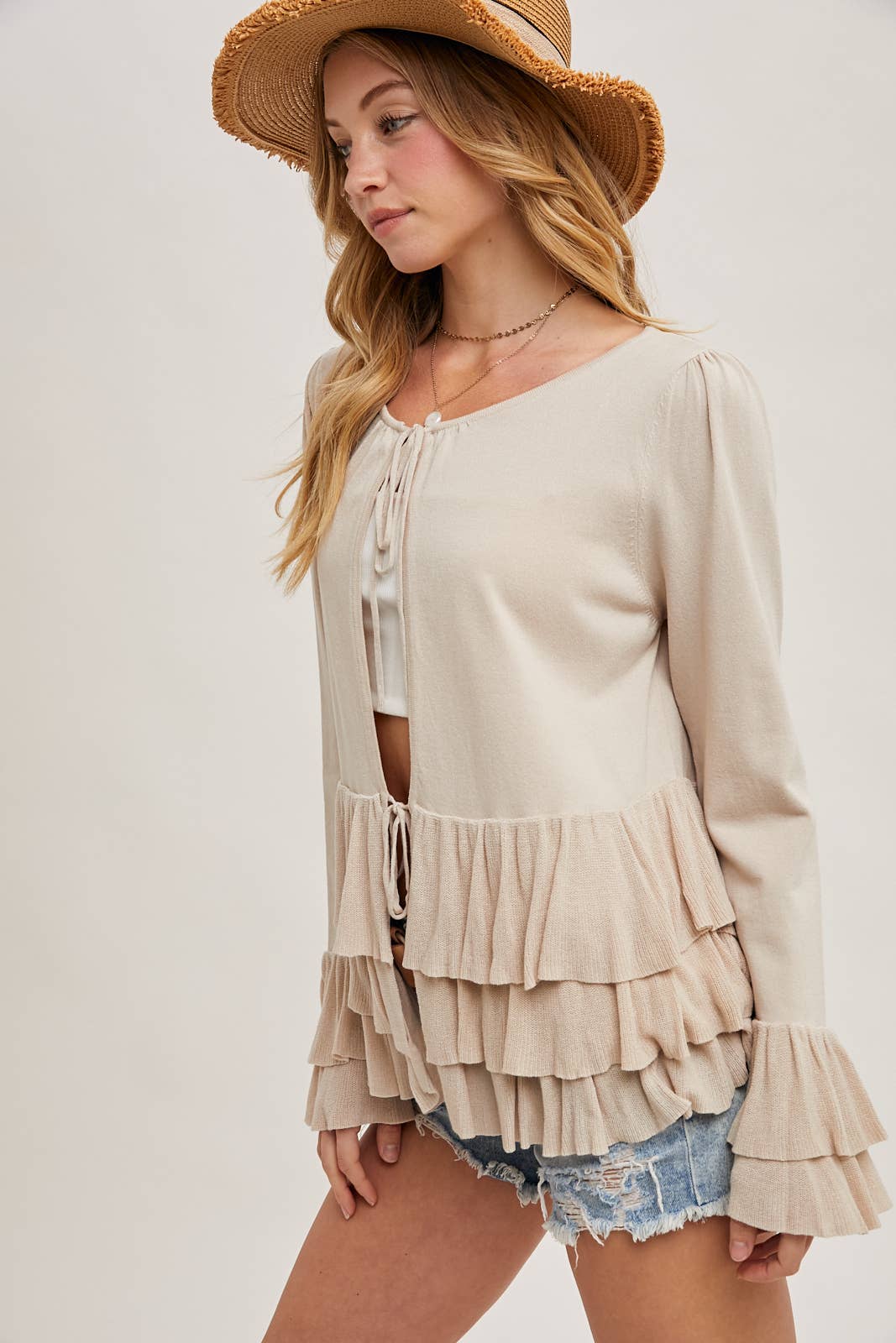 Ruffled Bell Sleeve Cardigan