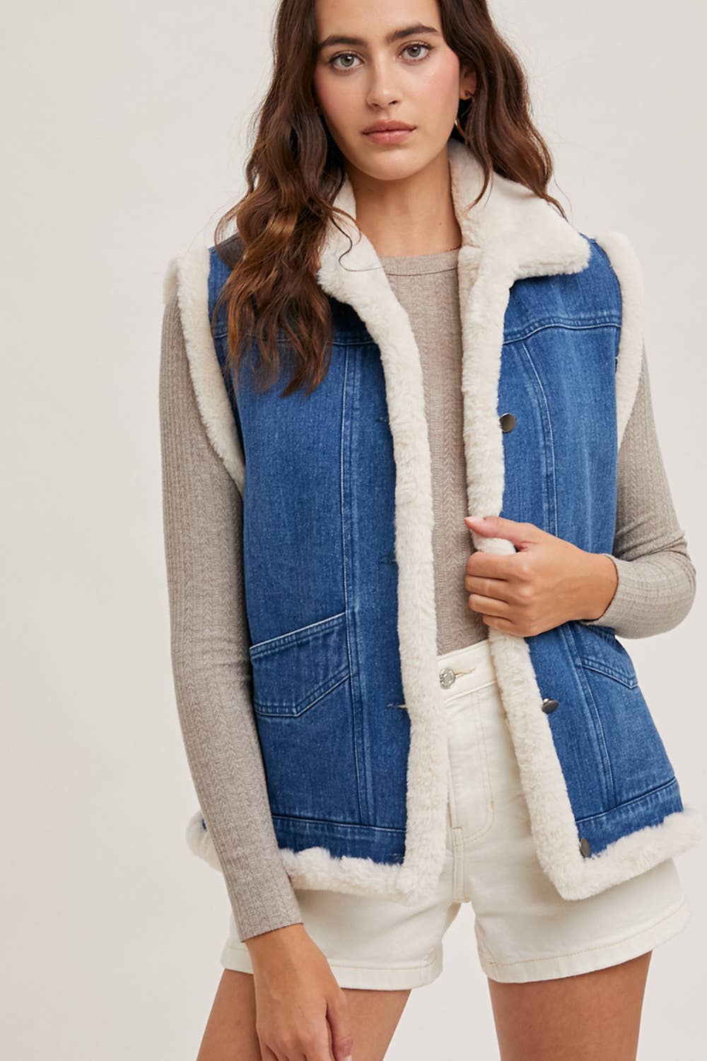 Faux Fur Denim Vest